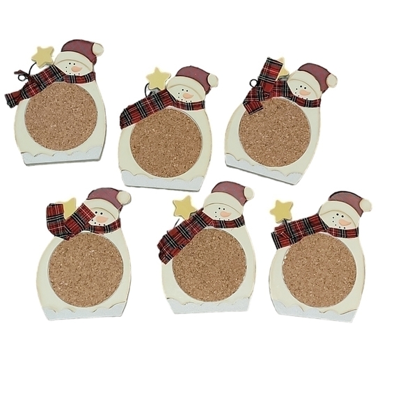 Vintage Christmas coasters snowmen holder & 6 snowman coasters - Picture 2 of 10